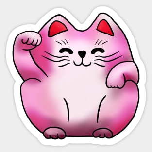 Right paw pink sitting maneki neko lucky cat Sticker